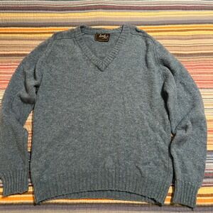 Lord Jeff Mens Blue V Neck 100% Wool Sweater Made in USA Size‎ 38